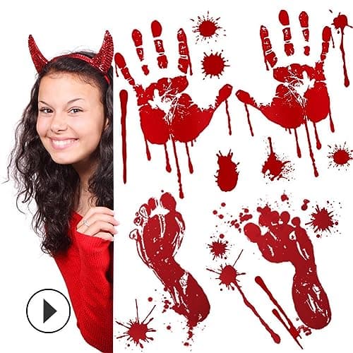 Halloween Decoration Fenêtre Autocollants, Halloween Sanglante Mains Autocollants Halloween Horreur Stickers Autocollant de Voiture pour Decoration Halloween Interieur Fenêtre