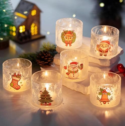 Glasseam Porte-Bougies De NoëL : Bougeoirs en Verre pour Bougies Chauffe-Plat Lot De 6 Bougeoirs DéCoratifs De NoëL Mignon Petit Bougeoir Votif pour Les Centres De Table FêTe DéCoration Maison Cadeau