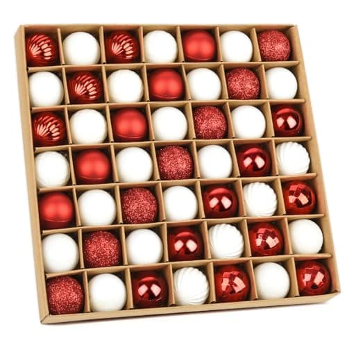 49 pcs Boules de Noël Rouge Blanc Set,3cm plastique Boules de Noël Crochet Boules de Noël Petit pour décoration d'arbre de Noël,Boules d'arbre Décoratio de Noël Boules Pendentif Mini déco d'arbre Noël