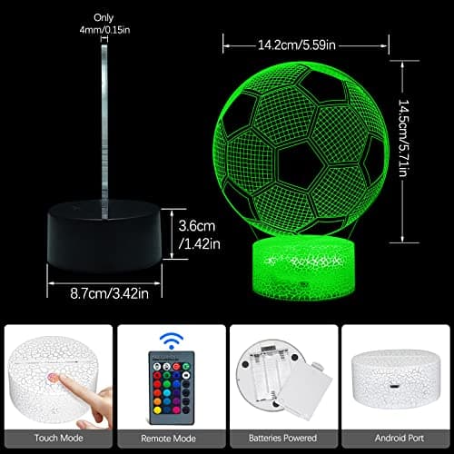 Football Veilleuse LED 3D Lampe Optique Illusion Veilleuse Enfant Lampe de Nuit pour Chambre Chevet Table avec 16 Couleurs et Télécommande Cadeau de Football pour Garçons Filles(Base Fissurée)
