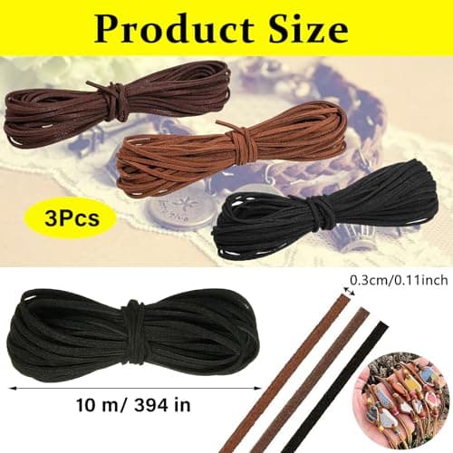Begpoee 3 Pièces Cordon en Cuir, en Cuir Ficelle en Cuir, Cordon en Faux Daim, Cordons en Cuir Synthétique, 10 m x 3 mm, pour Les Bracelets, Colliers Et Emballages Cadeaux DIY(3 Couleurs)