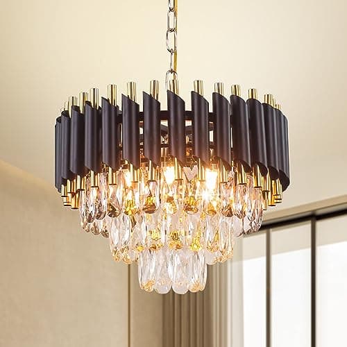 FRIXCHUR Lustre en cristal moderne 15.7 "lustre en cristal noir et or lustre en cristal lustre en cristal à trois couches pour la Chambre principale salon table à manger...