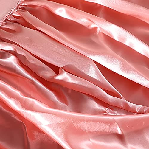 Ensemble 4 Pièces de Draps de Lit en Satin Couleur Unie 1 x Drap Housse 180x200 cm 2 Personnes avec Grand Bonnet de 35 cm, 1 x Drap Plat et 2 x Taie d'oreiller, Corail