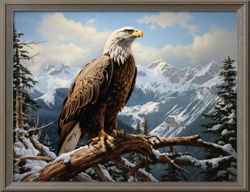 Kit de point de croix à faire soi – meme kit de démarrage de broderie pré - imprimée canevas kit complet adulte ou enfants pour les debutants - Aigle des montagnes enneigées 52x39cm