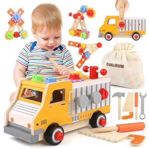 DINORUN Outils Enfant Jouet en Bois, Boite a Outils Enfant, Montessori Jeux, 47 Pièces Jeux avec Boîte à Outils, Cadeau Garcon Fille 3 4 5 6 Ans