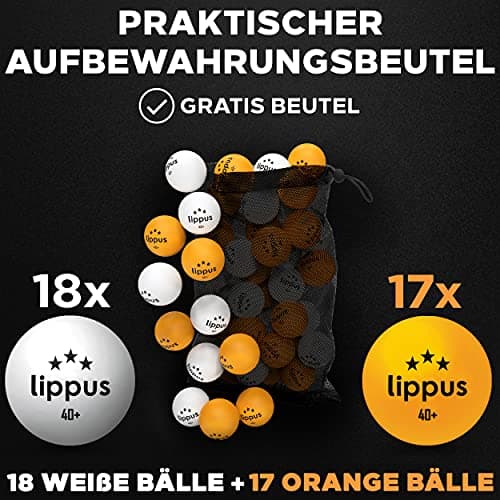 lippus Balles de Tennis de Table 3 Star [35 pièces] Set - 18 Balles de Tennis de Table Blanches et 17 Orange + Sac DE Stockage - Caractéristiques de Jeu idéales
