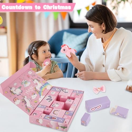 Calendrier de l'avent Fille 2024, Cadeau de Noël avec 24 Jours de Surprises, calendrier de l'avent licorne pour les Filles et les Enfants Comprenant des Jouets et des Accessoires pour les Cheveux