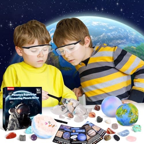 Herenear La Lune Kit de Fouille pour Enfants, Jouets de Fouille ArchéOlogique avec Pierre Precieuse et MinéRaux - Découverte Roches et MinéRaux, Kit Scientifique pour Les 6+ Ans