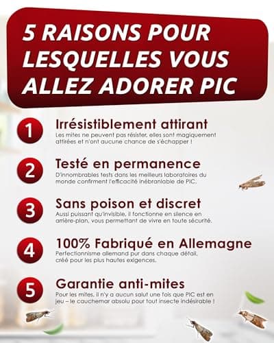 PIC Anti Mites Alimentaires – 12x Piege a Pheromone pour Cuisine et Placard | Sans insecticide, sûr pour les aliments, efficace jusqu'à 8 semaines, détection précoce dans placard et garde-manger