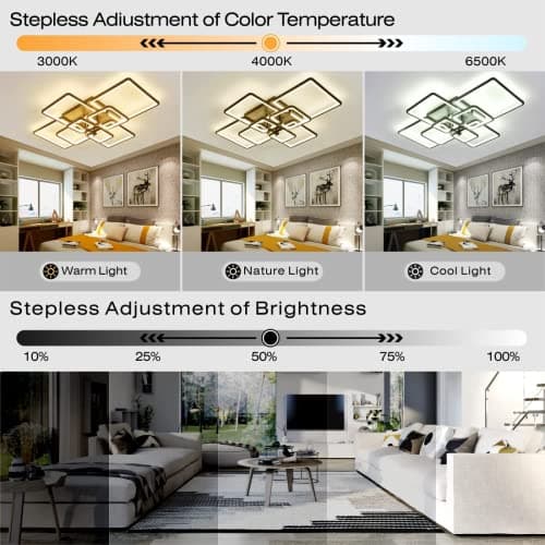 HIHIHOMY Plafonnier LED,L106cm Plafonnier Led Salon Dimmable avec Télécommande, Moderne Plafonnier Led Salon,Noir Plafonnier led 8-Light Creative Acrylique Design 120W 3000K-6500K