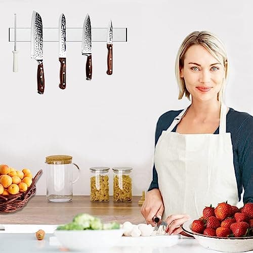 Nutabevr 30cm Porte Couteaux Aimanté, Magnétique pour Couteaux en Acier Inoxydable, Porte-couteau magnétique pouvant être installé sans perçage, pour couteaux de cuisine, couteaux à fruits, ciseaux