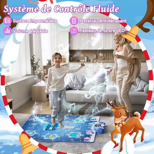 PLEGBLE Tapis de Danse pour Filles Enfants de 3 4 5 6 7 8 9 10 11 12 Ans, Tapis de Danse Musical, Cadeau d'anniversaire de Noël, Connexion Type-C pour Alimentation Stable, Musique Bluetooth, 6 Modes