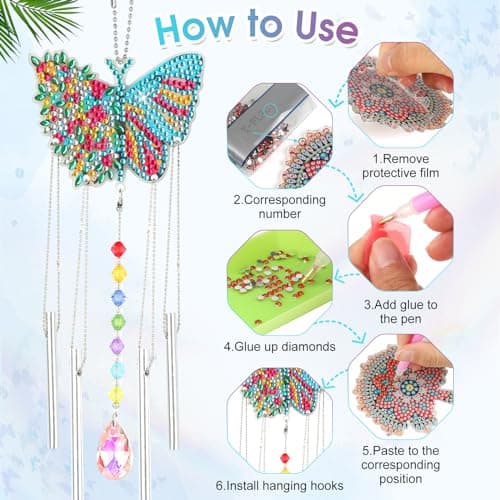 3 Pcs Diamond Painting Carillon à Vent, Diamant Peinture Carillon à Vent Deux Faces, DIY Peinture Diamant Pendentif, Diamond Painting Wind Chime pour Fenêtres, Patio, Jardin