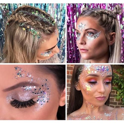 Body Glitter gel,Paillettes Visage,Mermaid Sequins Body Glitter,Liquide Fard À Paupières Glitter,For Festival Masquerade Birthday Makeup,Ongles(Vert)