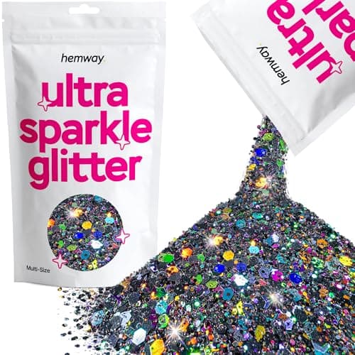 Paillettes multi-tailles holographiques gris métallisé ultra scintillantes pour ongles visage festival Noël Halloween maquillage épaisses fines 100 g/3,5 oz