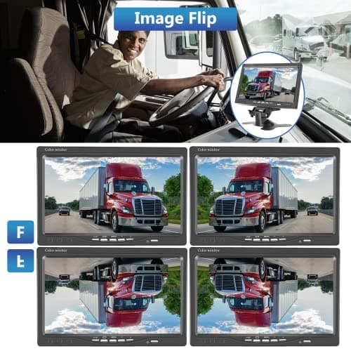 Camera de Recul Voiture 2 Caméras, Ecran Caméra de Recul, 12 V-24 V Caméra De Recul 7 Pouces pour Voiture IP68 Étanche De Vision Nocturne LCD Kit Camera pour Camping-Car, Bus, Remorque, Camion