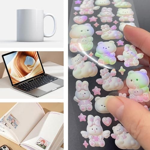 UMCHU 5 Feuilles Autocollants 3D,Gommettes Paillettes,Autocollants ours, lapin, papillon, cœur foncé, crème glacée,pour ordinateur portable DIY Scrapbook(5 styles)