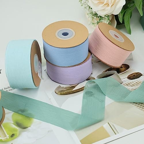 CHUQING Ruban en mousseline de soie - 38 mm x 23 m - Ruban de soie pour mariage, Noël