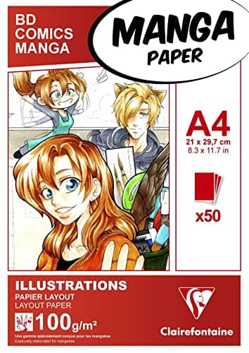 Clairefontaine 94042C Bloc Encollé Papier Manga et Illustration - 50 Feuilles Blanc Extra Lisse A4 21x29,7 cm 100g - idéal pour le Dessin au Feutre à Alcool