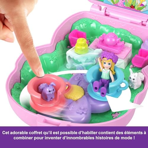Polly Pocket Coffret Jardin Lapin Jouet de voyage avec 1 mini-figurine, lapins, nourriture et accessoires de mode, JCR40