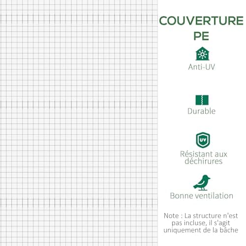 Outsunny Bâche de Rechange Serre Tunnel 6 m2, bâche dim. 3L x 2l x 2H m PE Anti-UV imperméable 6 fenêtres + Porte Enroulable zippée Blanc