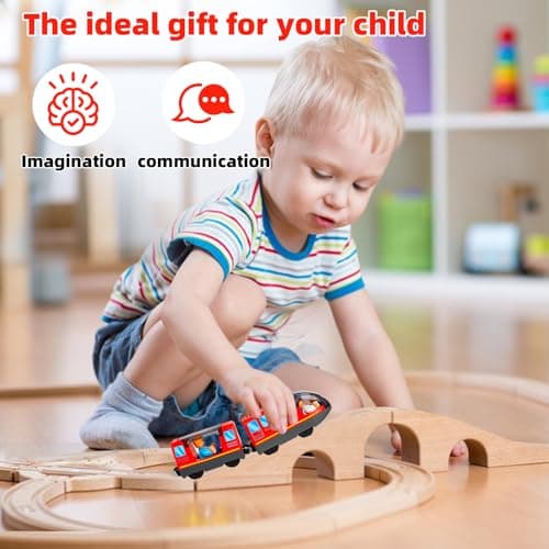 Train de locomotives à Piles, Train Electrique Enfant, Train motorisé pour Rails en Bois, Jouets De Train Magnétique pour Voie Ferrée en Bois Compatible avec Thomas, Brio, Chuggington, pour dès 3 Ans