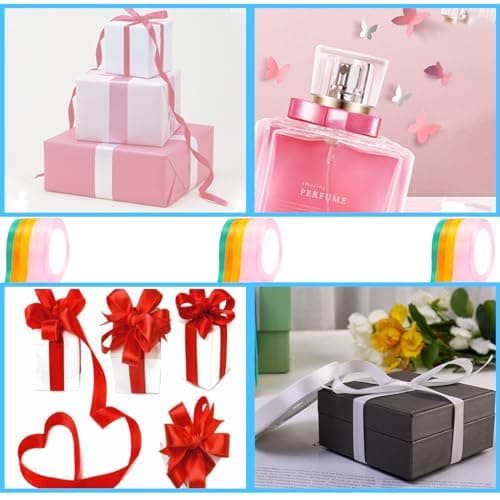 Ruban Satin 12 Populaires Couleurs,Ruban Cadeau Emballage Ruban de Satin Soie pour Décoration de Mariage Bricolage Fête Couture Coffrets Bouquet Cadeau Artisanat Mariage Cérémonie Bouquet- 10mm×22 m