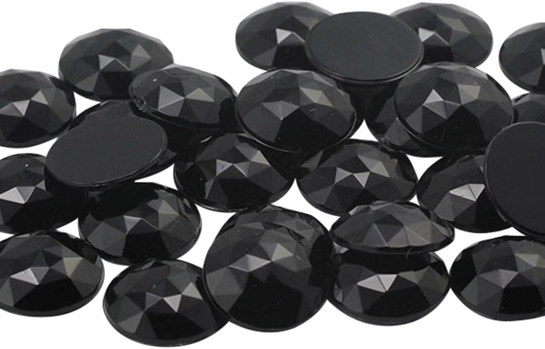 Allstarco 30mm (1-3/16") XL Gemmes rondes Noir jais en acrylique, 12 pièces