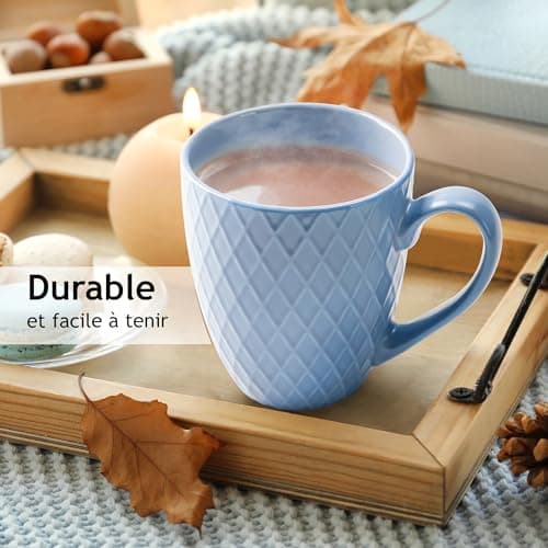 MIAMIO - 6 x 400 ml - Set de tasses à café/tasse - Tasse en céramique moderne Matt - Tasse à café grande taille - Collection Palmanova (Bleu)