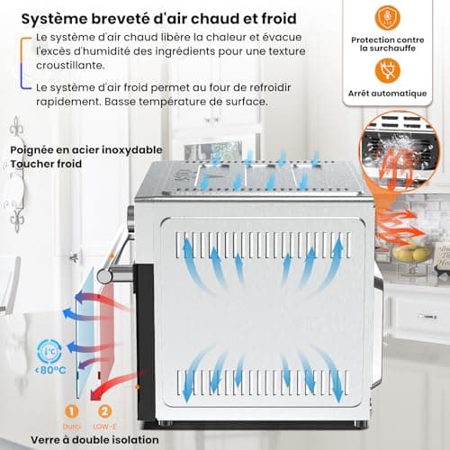 Oimis Friteuse à Air Four 30L, Friteuse Sans Huile 1800W, Friteuse à Air Chaud avec 21 Programmes Prédéfinis, Cook Rôtissoire Déshydrateur, 7 Accessoires, Livre de Recettes, Four à Air Chaud,Argent