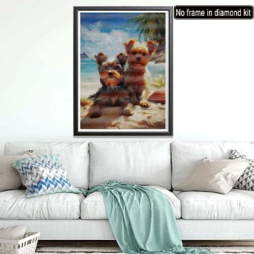Diymood 5D Kit Complet de Broderie Diamant Chien - Peinture Diamant Plages Rond Point de Croix - Décoration Murale pour Chambre, DIY Diamond Painting Maison 30x40cm