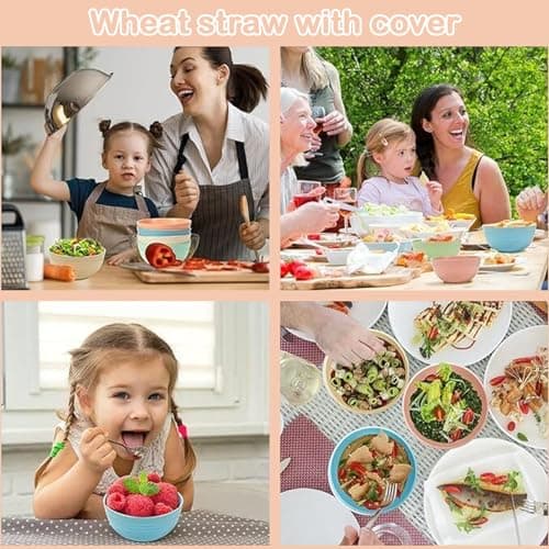 Sporgo Lot de 4 bols avec couvercle : 24 oz Bols à céréales 710 ml Saladier avec couvercle Bol en plastique incassable Bol à soupe Bol à salade pour enfants adultes