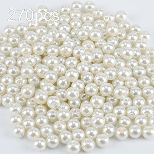 RUBY 270 Pièces Perles de Verre Blanche Perles Rondes 8MM avec Trou pour DIY Artisanat Colliers Bracelets Fabrication de Bijoux