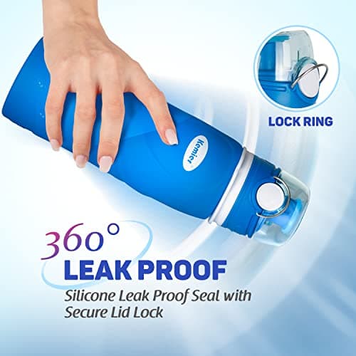 Kemier Bouteilles d'eau Pliables en Silicone de 750 mL, Sans BPA, Approuvées par La FDA.Bouteilles d'eau Pliables Pouvant s’Enrouler Pour Sports et Plein Air,étanches et à l'épreuve Des Fuites(Bleu)