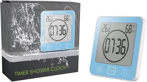 VORRINC LCD Numérique Horloge De Douche, Horloge de Salle de Bain, Imperméable Douche Horloge, Minuterie Température D'humidité Mur Douche Horloge (Bleu)