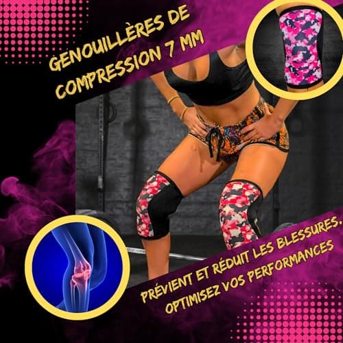 Theyet Genouillères CrossFit Néoprène 7mm Femme et Homme | Support Ajustable Compression | Gymnase Powerlifting Fitness Gym Haltérophilie | Protections Sportives pour Genoux