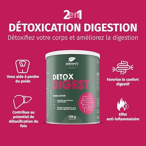 Nature's Finest Detox Digest | Formule 2 en 1 pour une meilleure digestion et un corps purifié | Triple pouvoir détoxifiant du chardon-Marie, de l'extrait d'artichaut et de la chlorella