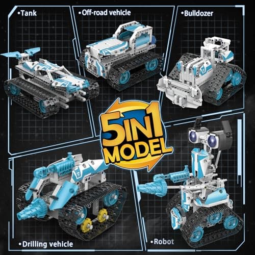 BEHOWL Technique 5 en 1 Voitures, Jouet de Construction pour Enfants de 7-16 Ans avec App&Télécommande Chenilles/Robot/Tank/Bulldozer, Cadeaux pour garçons Filles 8-12 Ans,(700 Pièces)