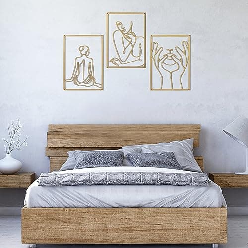 XIAOMAGG Lot de 3 décorations murales en métal doré - Décoration murale simple - Art moderne abstrait - Corps féminin - Décoration murale à suspendre pour chambre à coucher, salon, salle de bain