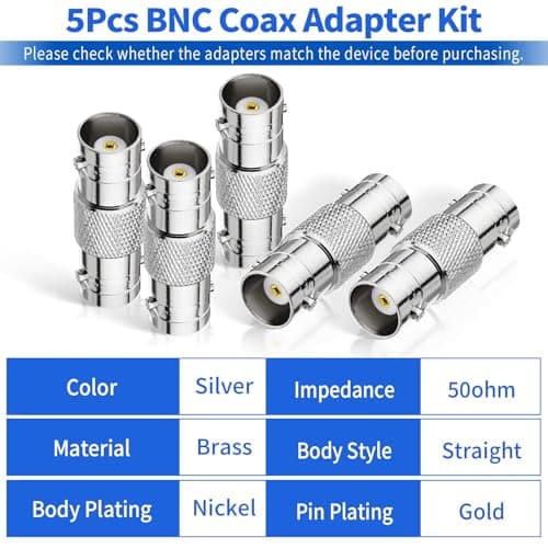 Superbat Connecteur BNC 50 ohms BNC Femelle à Femelle Barillet 5 Pièces Adaptateur Coaxial RF à Faible Perte Support HD-SDI/3G-SDI/4K/8K pour Moniteur Caméra de Sécurité DVR Enregistreur