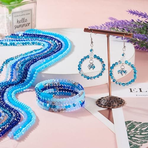FASHEWELRY Lot de 1270 perles rondes à facettes en verre galvanisé pour fabrication de bracelets, colliers, bijoux - Bleu