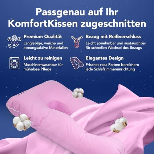MAKOSAS Housse de Coussin Confort – Taie d'oreiller Ergonomique Douce pour Un Sommeil Confortable – Coton hypoallergénique et Respirant | Coton-Rose