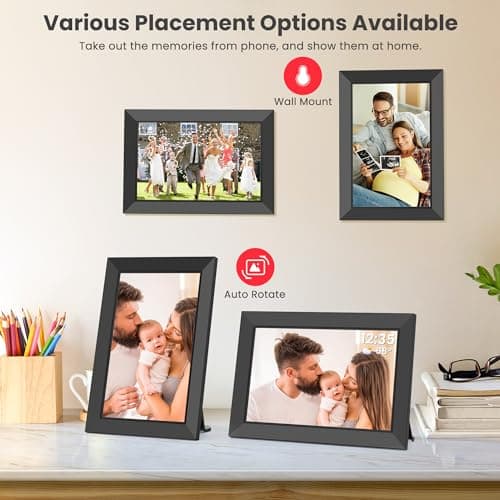 Frameo Cadre Photo Numérique WiFi 10,1 Pouces avec Mémoire Intégrée de 32 Go, Écran Tactile HD 1280x800 IPS pour Partager Photos et Vidéos, Support Multilingue, Rotation Automatique, Montage Mural
