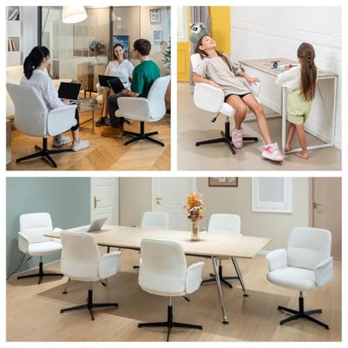 Meuble Cosy Fauteuil de Bureau Chaise de Coiffeuse Ergonomique Siège Pivotant Hauteur Réglable avec Accoudoir en Bouclette sans roulettes Jambes Croisées Capacité 120 kg Blanc