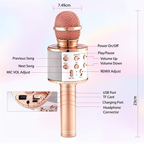 Fede Microphone Karaoké sans Fil Bluetooth avec Lumière LED Multi Couleur, Micro à Main Portable Haut-Parleur pour Enfants/Adultes Chanter, Compatible avec Android/iOS/PC/Smartphone