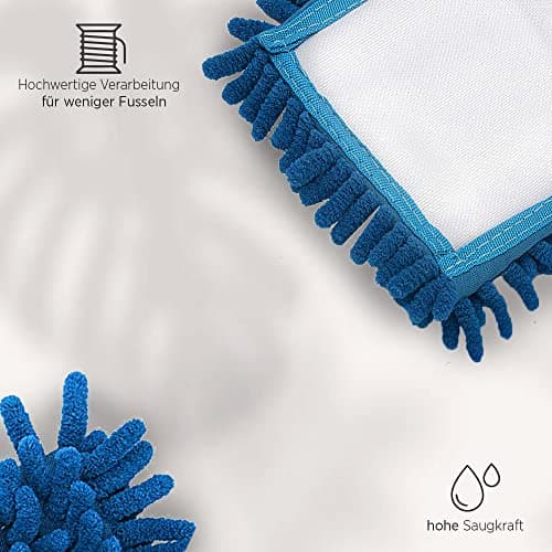 BiOHY Lot de 3 serpillères 40 cm | serpillière chenille | serpillière microfibre bleu (lot de 3) | Idéal pour le nettoyage des surfaces délicates et lisses.