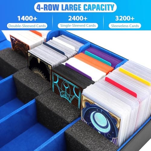 Boîte à Cartes pour Plus de 3200 Cartes, Boîtes de Rangement pour Cartes à Collectionner Avec 10 Séparateurs et 4 Mousse, Boîtes Magnétiques de Qualité Supérieure, pour Magic the Gathering(Noir Bleu)