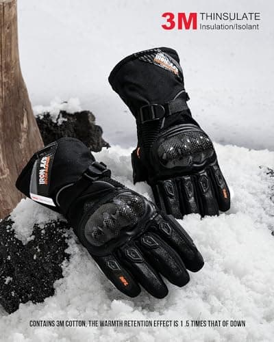 BORLENI Gants Moto Hiver Homologué Homme Imperméables en Fibre de Carbone Gant Moto Chaude Écran Tactile pour Moto Scooter Noir L