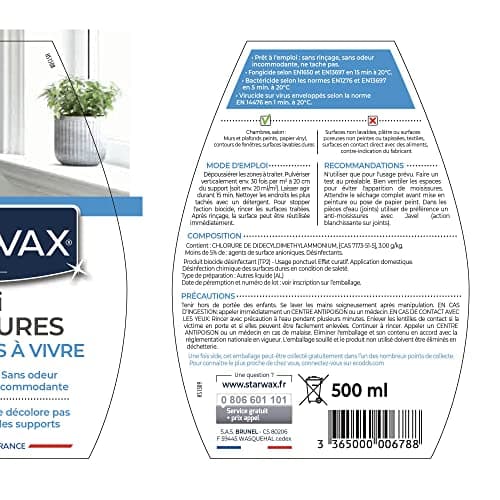 STARWAX - Anti-moisissures pour murs et pièces à vivre - Prêt à l'emploi - Sans rinçage - sans javel - sans odeur - action rapide - Fabriqué en France - 500ml
