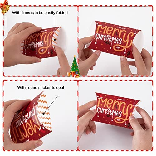 Boite Cadeau (12 x 7.5 cm), 20pcs Boite Papier Kraft Thème de Noel Boîtes à Bonbons avec Autocollants pour Cadeaux et Décoration de Fête